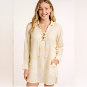 Cynthia Rowley Linen Blend Lace Up Cover Up Dress Sz L